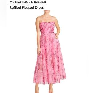 Monique Lluillier Floral Pleated Tulle Gown